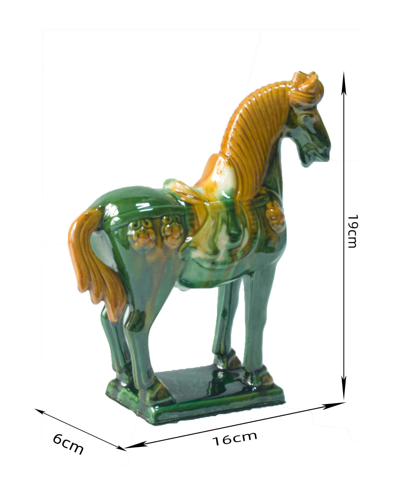 19cm Green Handmade -Tang Dynasty Tri-Color Horse Sculpture 1
