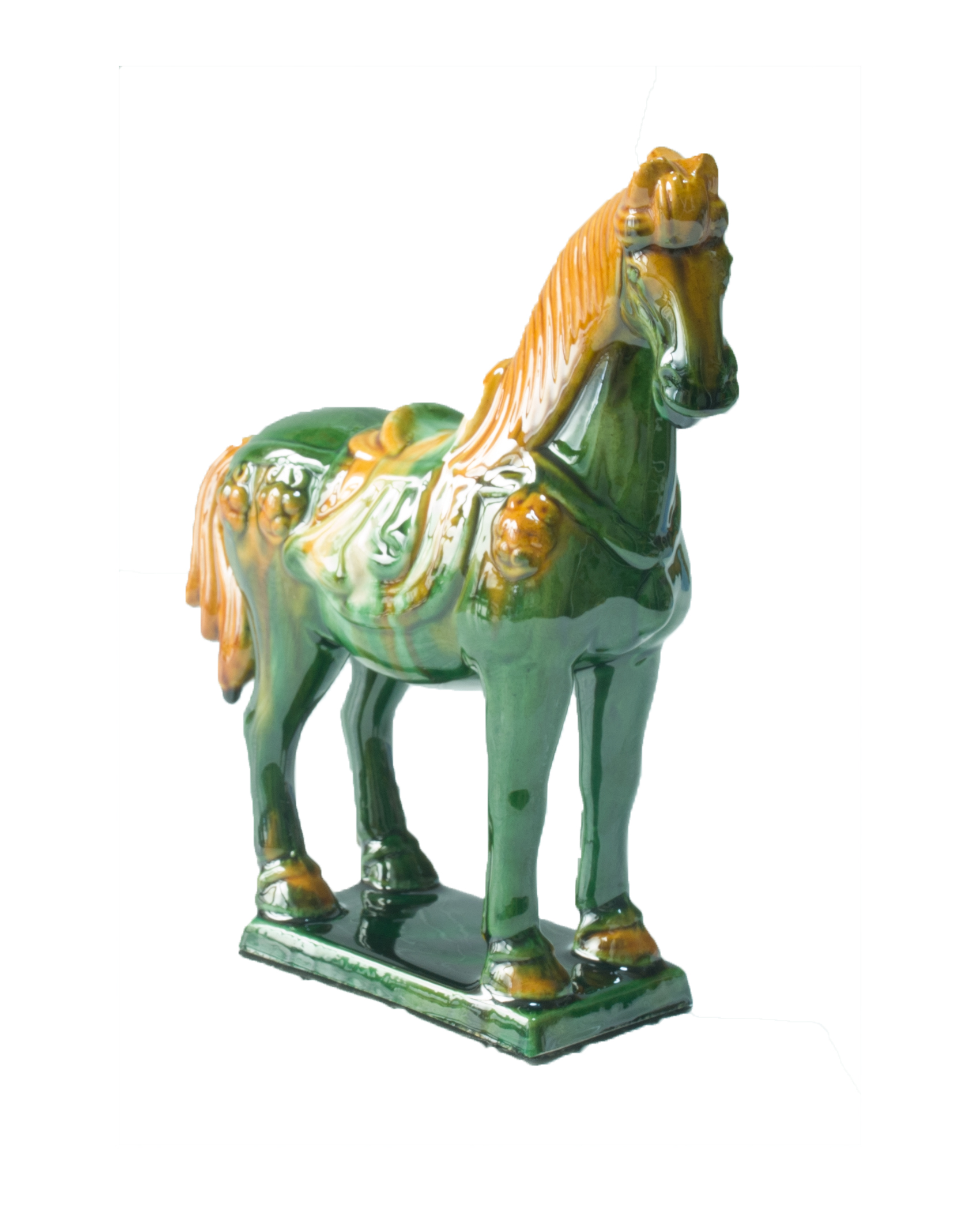 19cm Green Handmade -Tang Dynasty Tri-Color Horse Sculpture