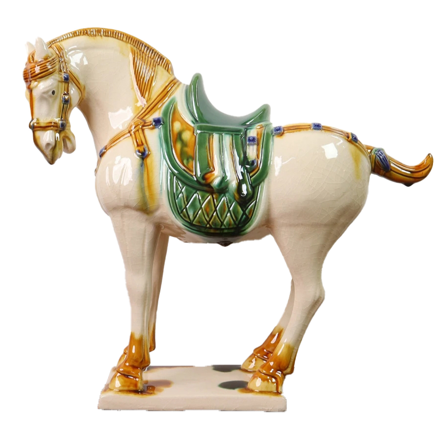 Large Tang Dynasty Tangsancai Glazed Ceramic Horse Statue Inory 16in