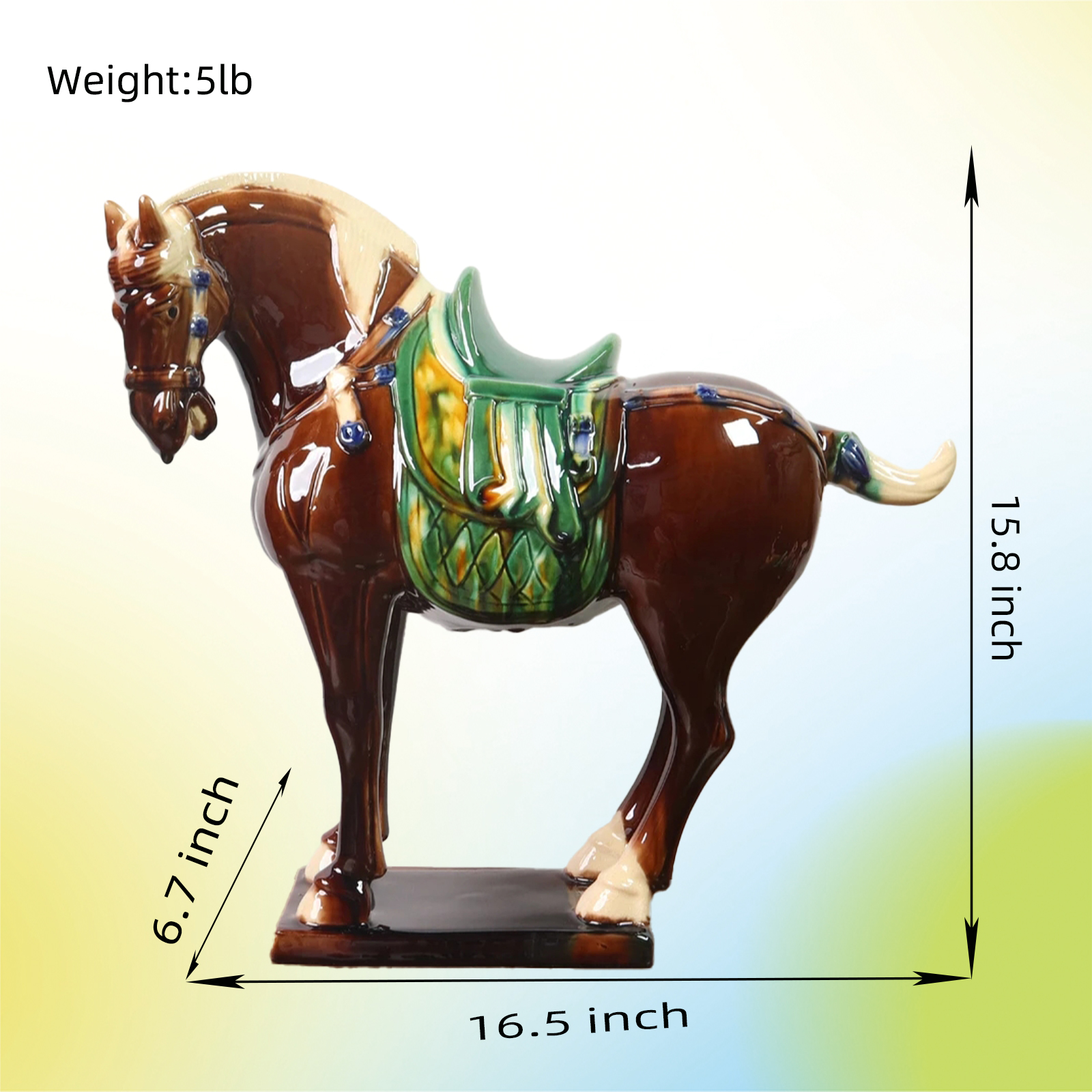 Large Tang Dynasty Tangsancai Glazed Ceramic Horse Statue Brown 16in 1