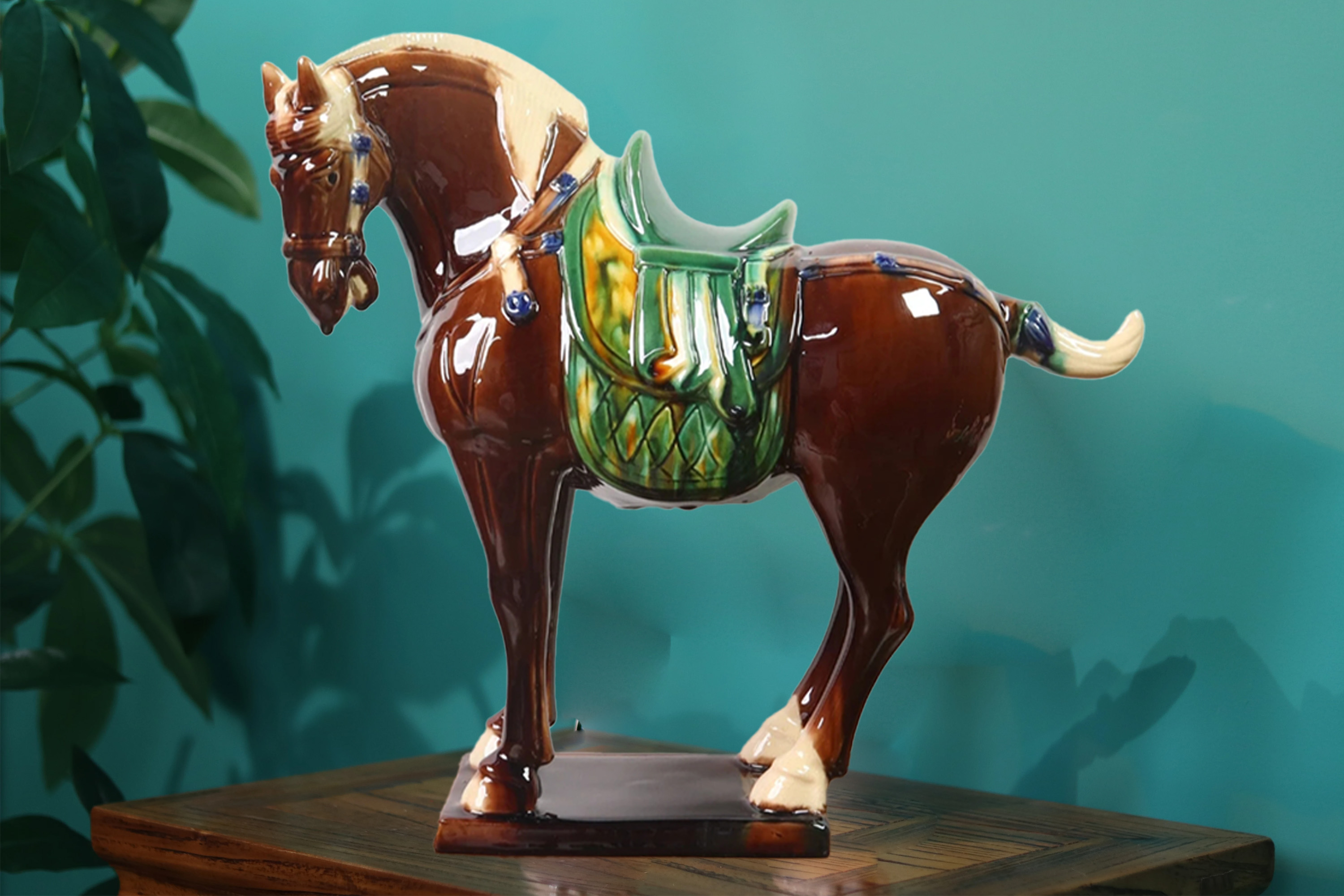 Large Tang Dynasty Tangsancai Glazed Ceramic Horse Statue Brown 16in 3
