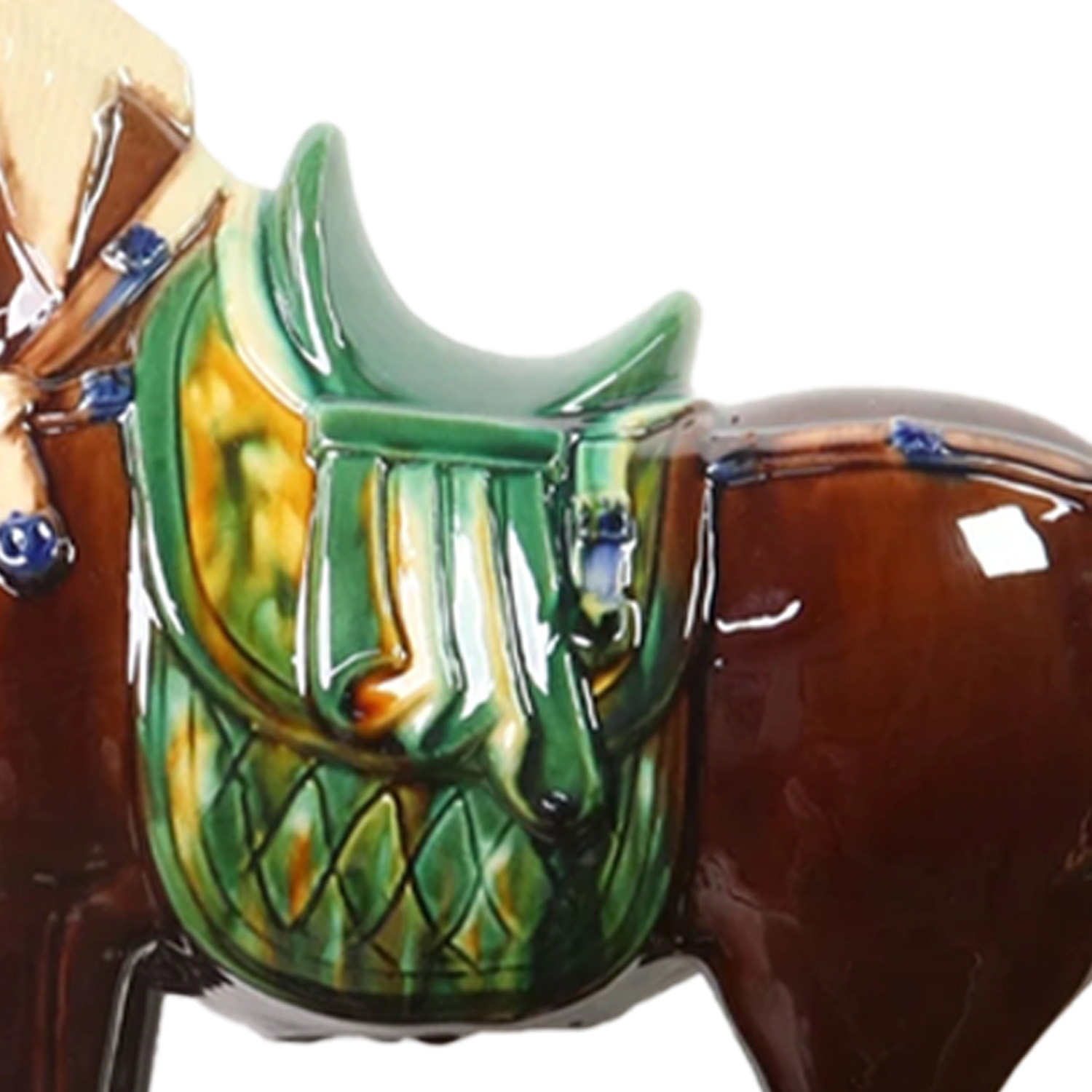 Large Tang Dynasty Tangsancai Glazed Ceramic Horse Statue Brown 16in 5