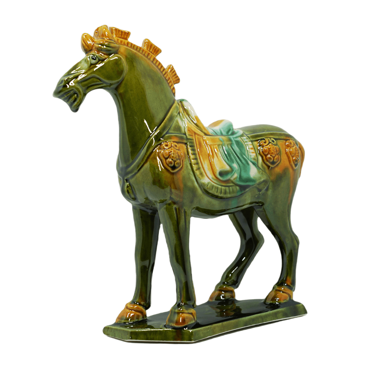 19cm Grass Green Handmade -Tang Dynasty Tri-Color Horse Sculpture