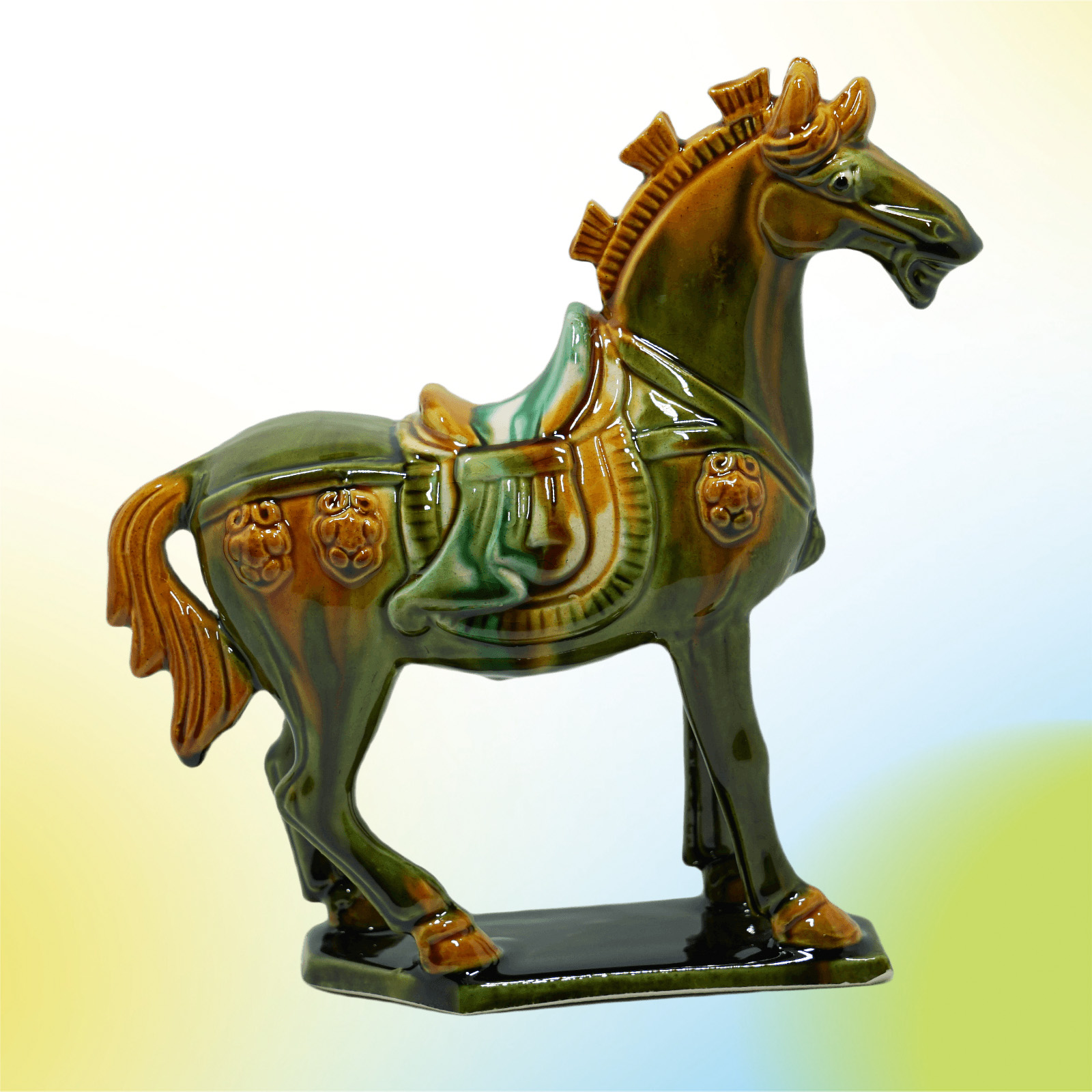 19cm Grass Green Handmade -Tang Dynasty Tri-Color Horse Sculpture 1