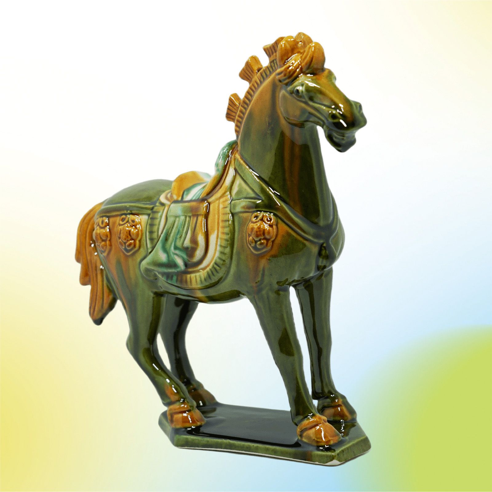 19cm Grass Green Handmade -Tang Dynasty Tri-Color Horse Sculpture 2