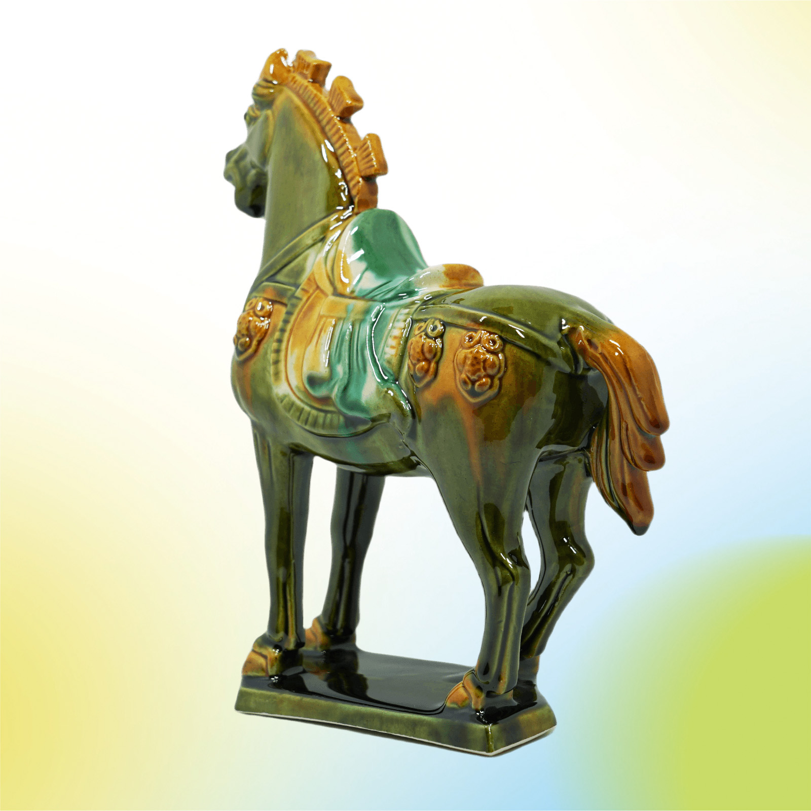 19cm Grass Green Handmade -Tang Dynasty Tri-Color Horse Sculpture 4