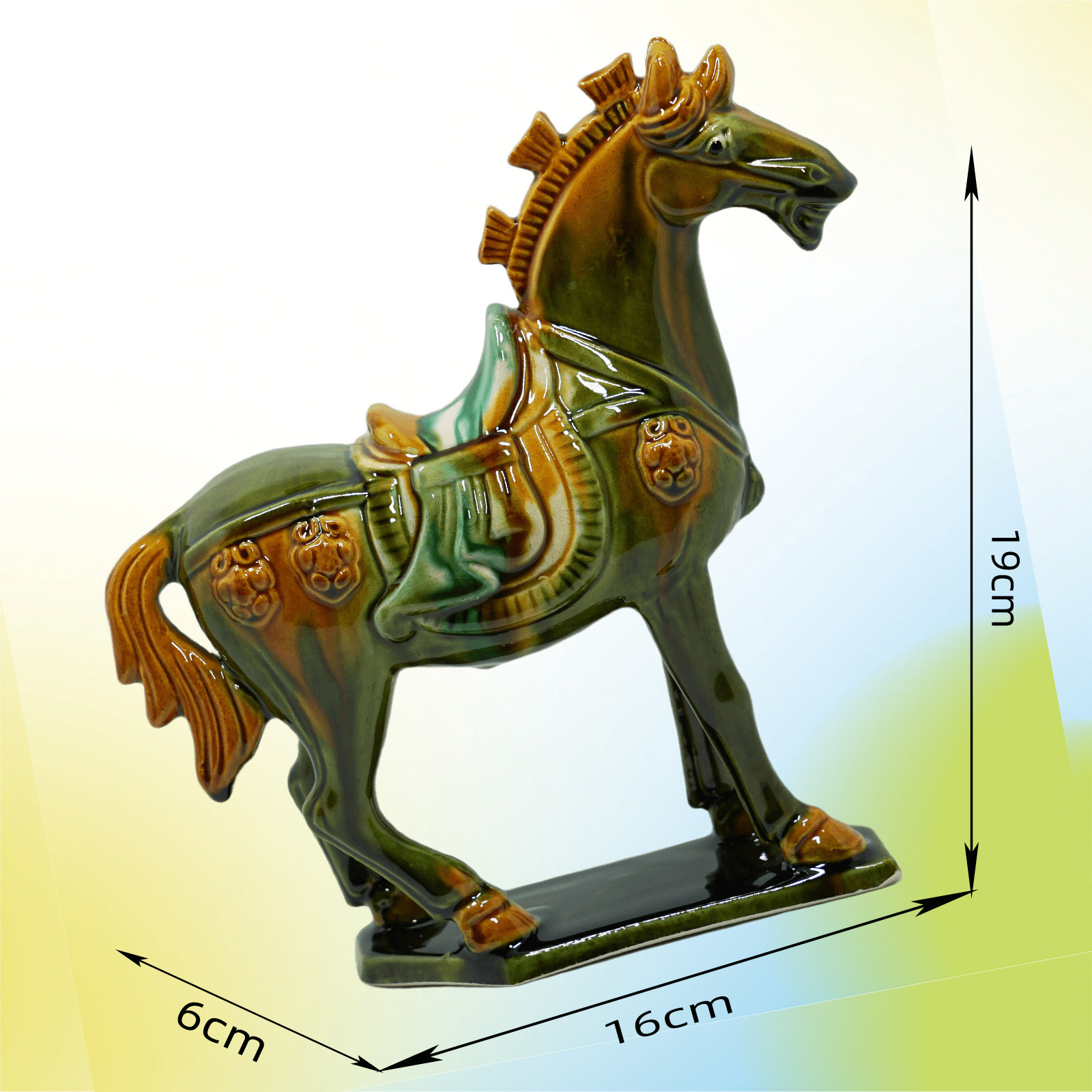 19cm Grass Green Handmade -Tang Dynasty Tri-Color Horse Sculpture 6
