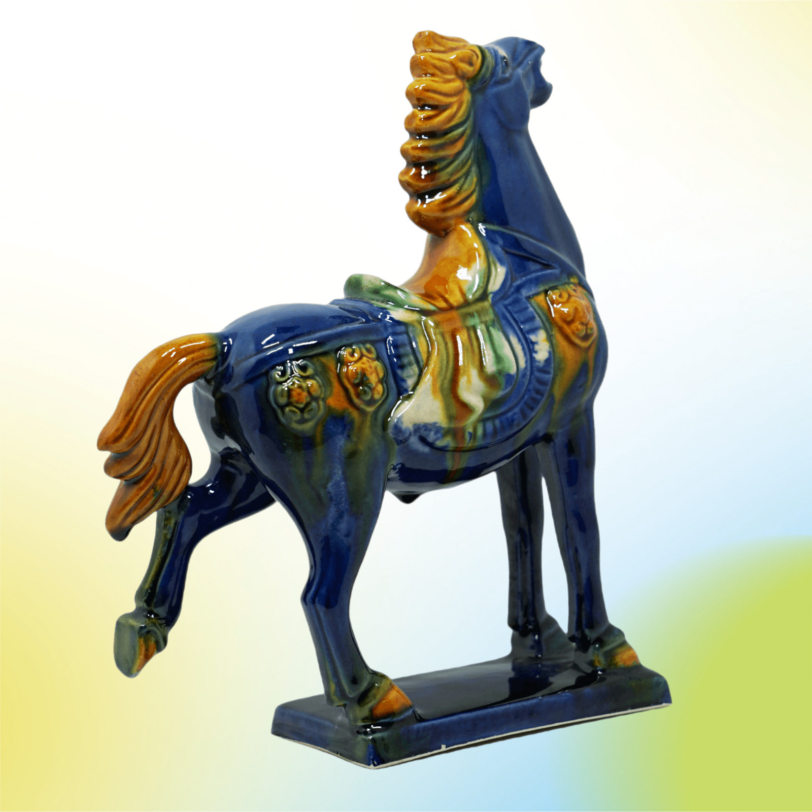 Blue 19cm Handmade -Tang Dynasty Tri-Color Horse Sculpture 1