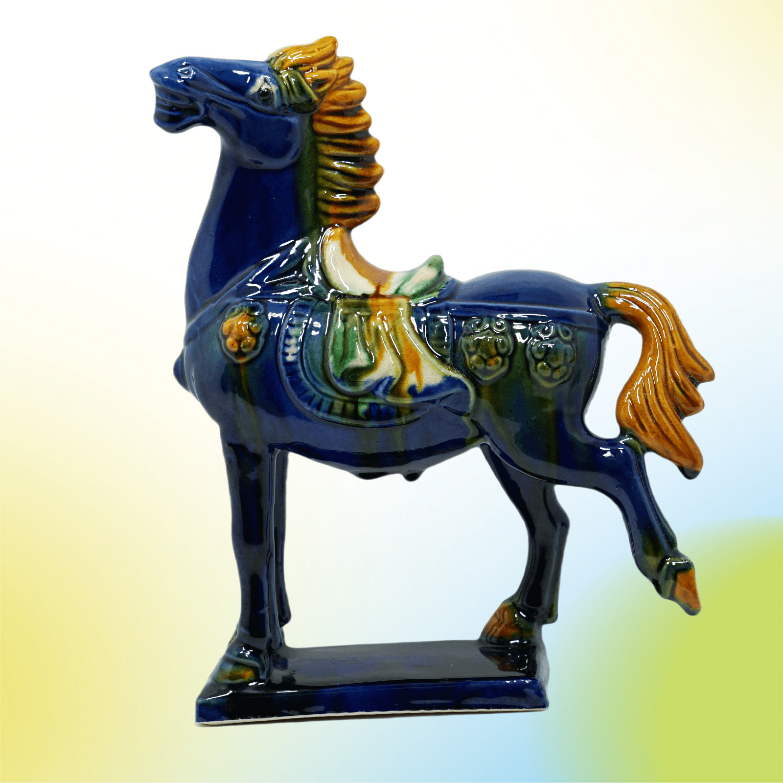 Blue 19cm Handmade -Tang Dynasty Tri-Color Horse Sculpture 3