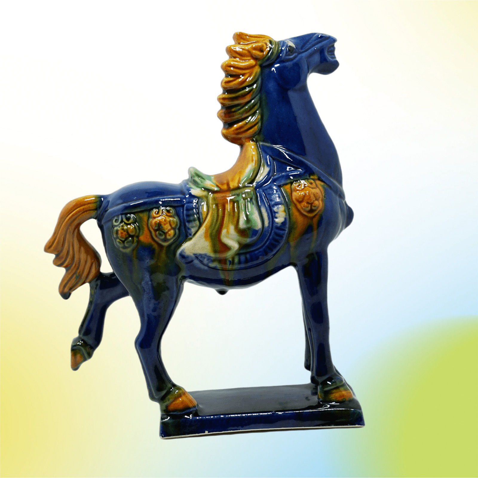 Blue 19cm Handmade -Tang Dynasty Tri-Color Horse Sculpture 5