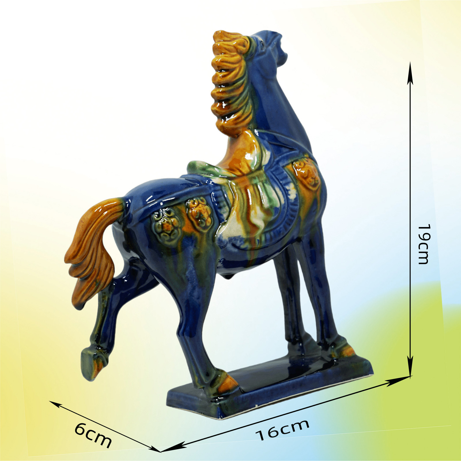 Blue 19cm Handmade -Tang Dynasty Tri-Color Horse Sculpture 6