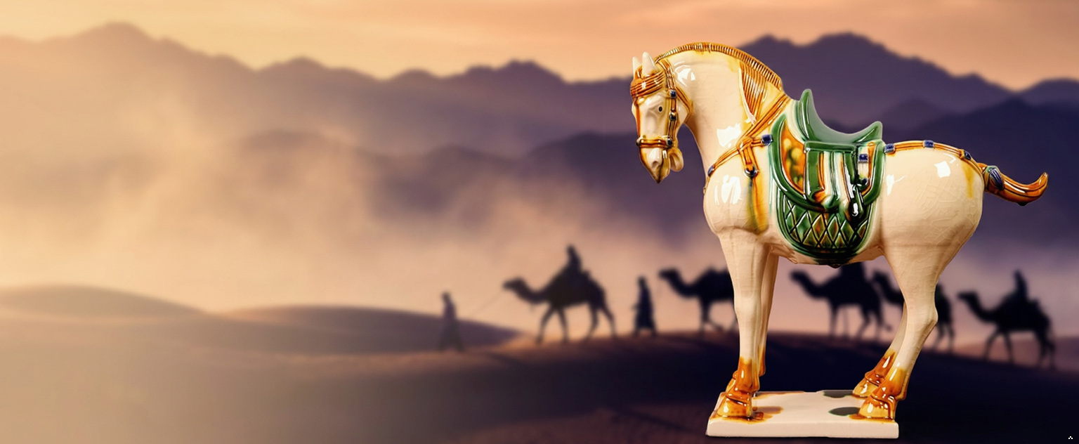 Large Tang Dynasty Tangsancai Glazed Ceramic Horse Statue Ivory 16in
