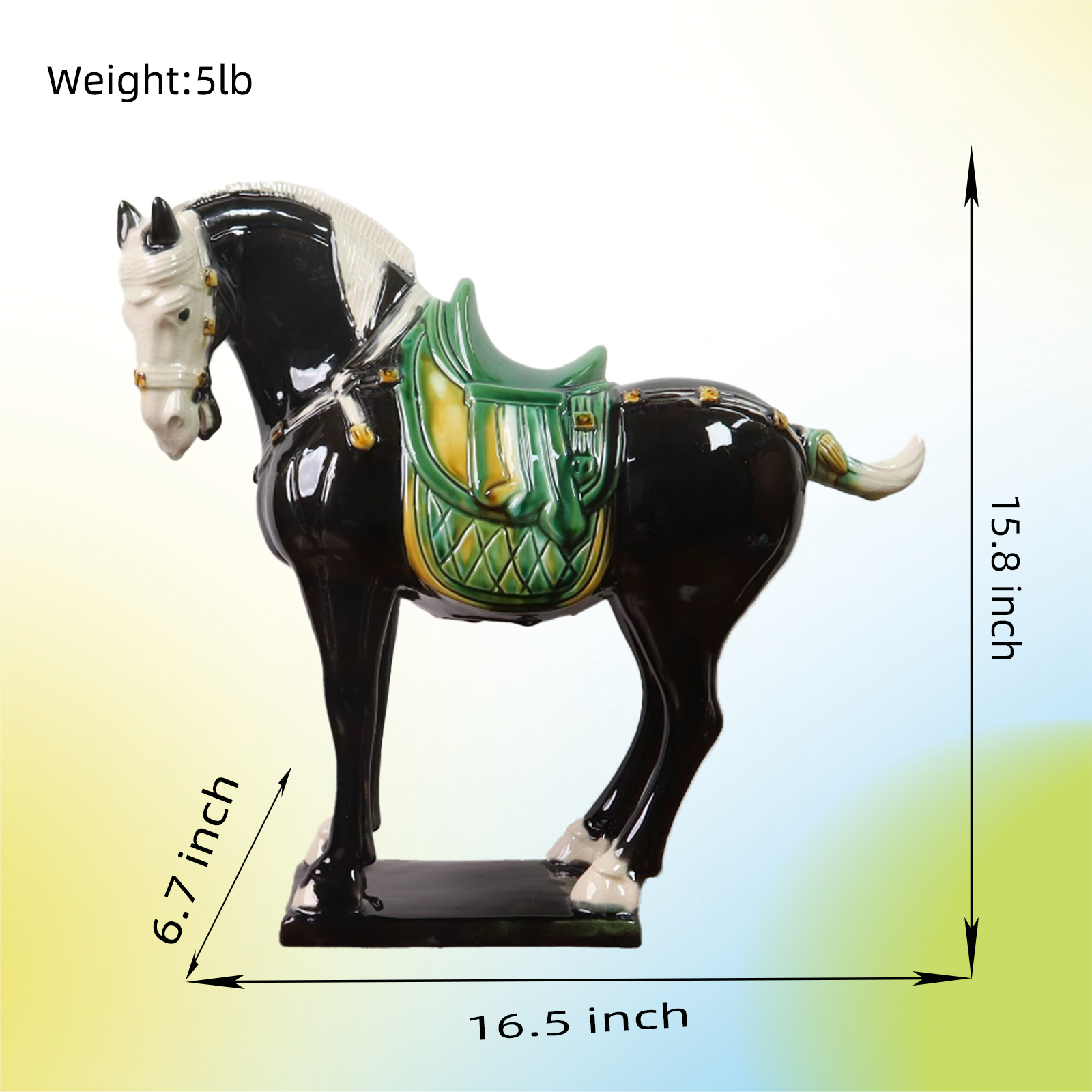 Museum-Grade Tang Dynasty Tri-color Glazed Ceramic Horse Statue Black 40x42cm 3