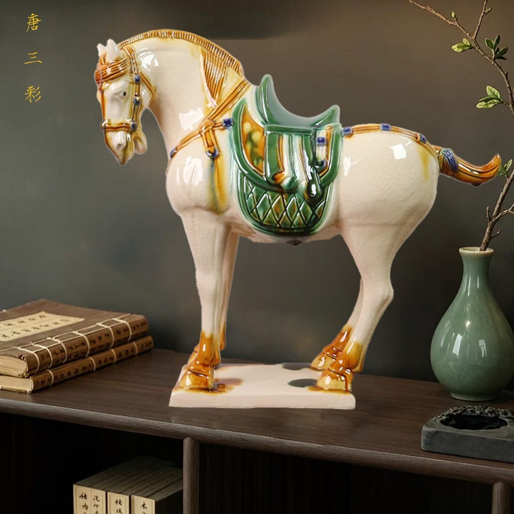 Large Tang Dynasty Tangsancai Glazed Ceramic Horse Statue Inory 16in 6