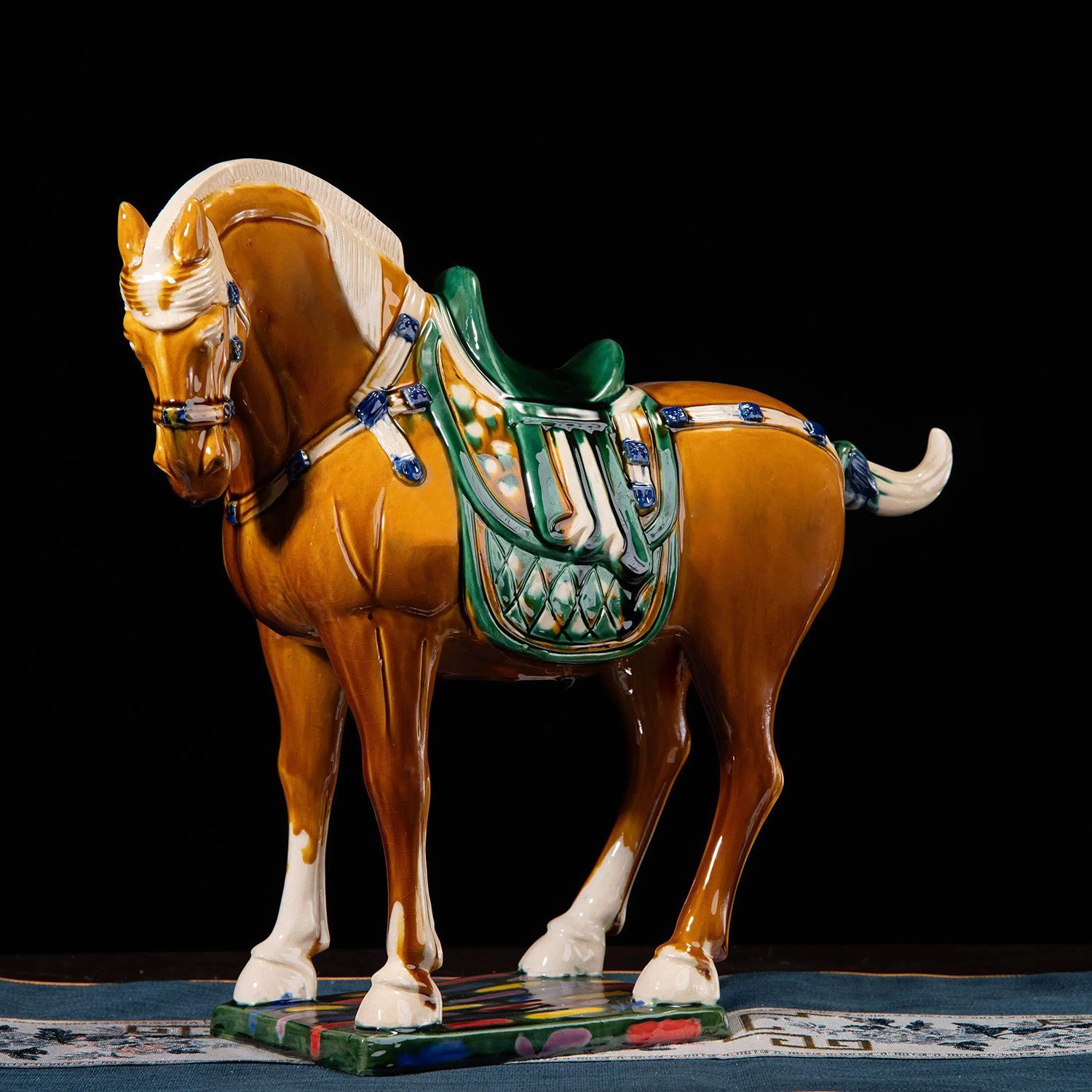 Large Tang Dynasty Tangsancai Glazed Ceramic Horse Statue Amber 16in 3