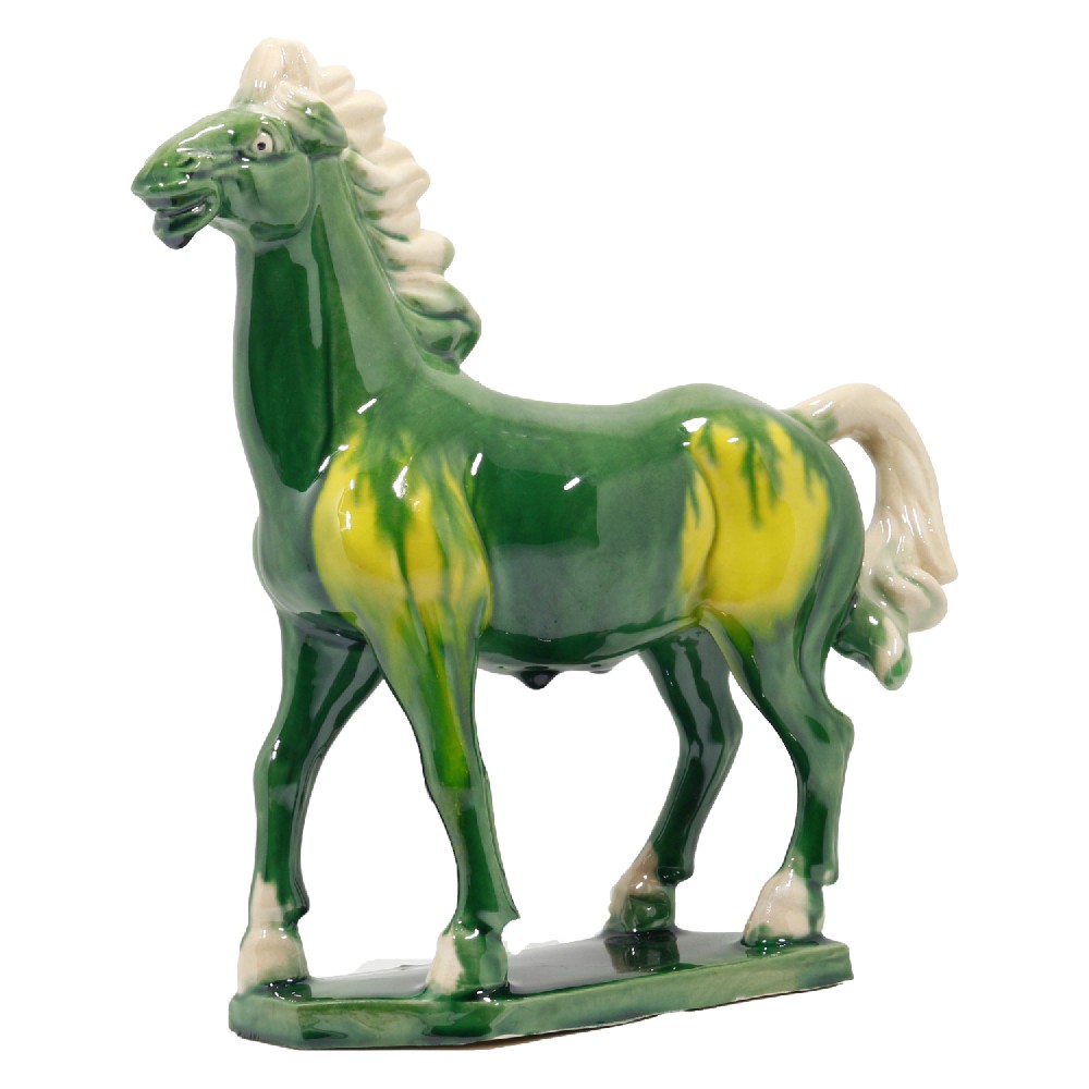Green 9" Handmade Chinese Ceramic Horse Sculpture - 9 Inch Tang Dynasty Tri-Color Porcelain Figurine, Museum Quality Home Office Desk Decor, Authentic Cultural Art Piece - Symbol of Strength & Success