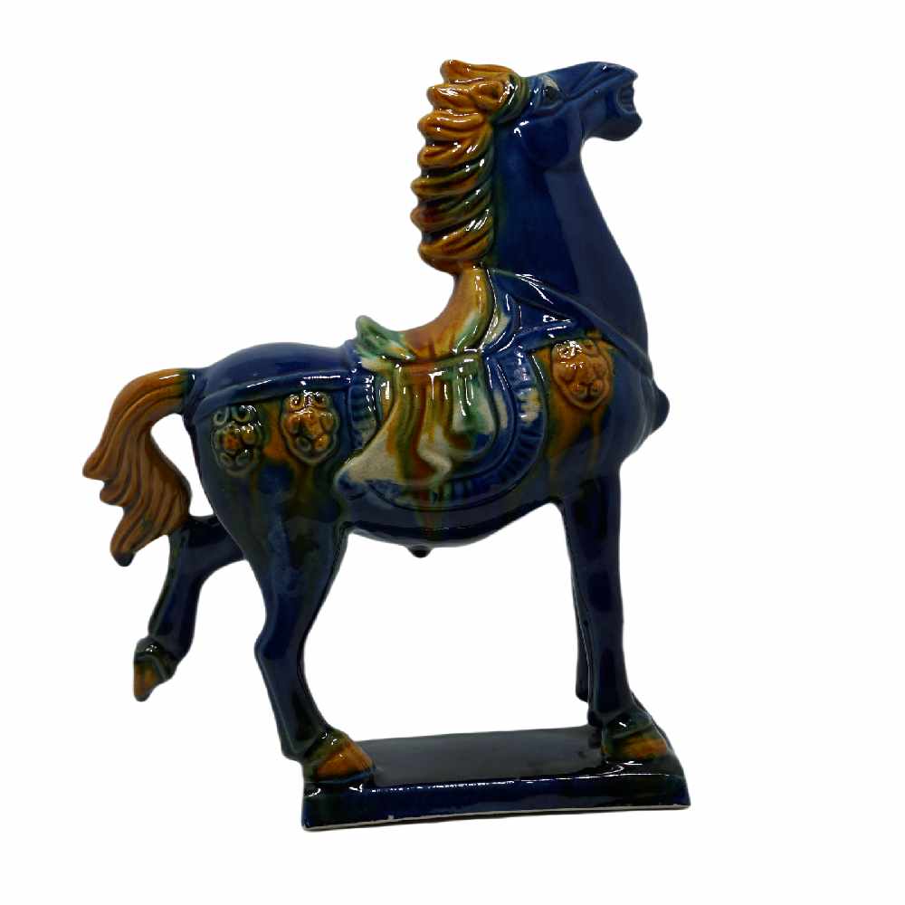 Blue 19cm Handmade -Tang Dynasty Tri-Color Horse Sculpture