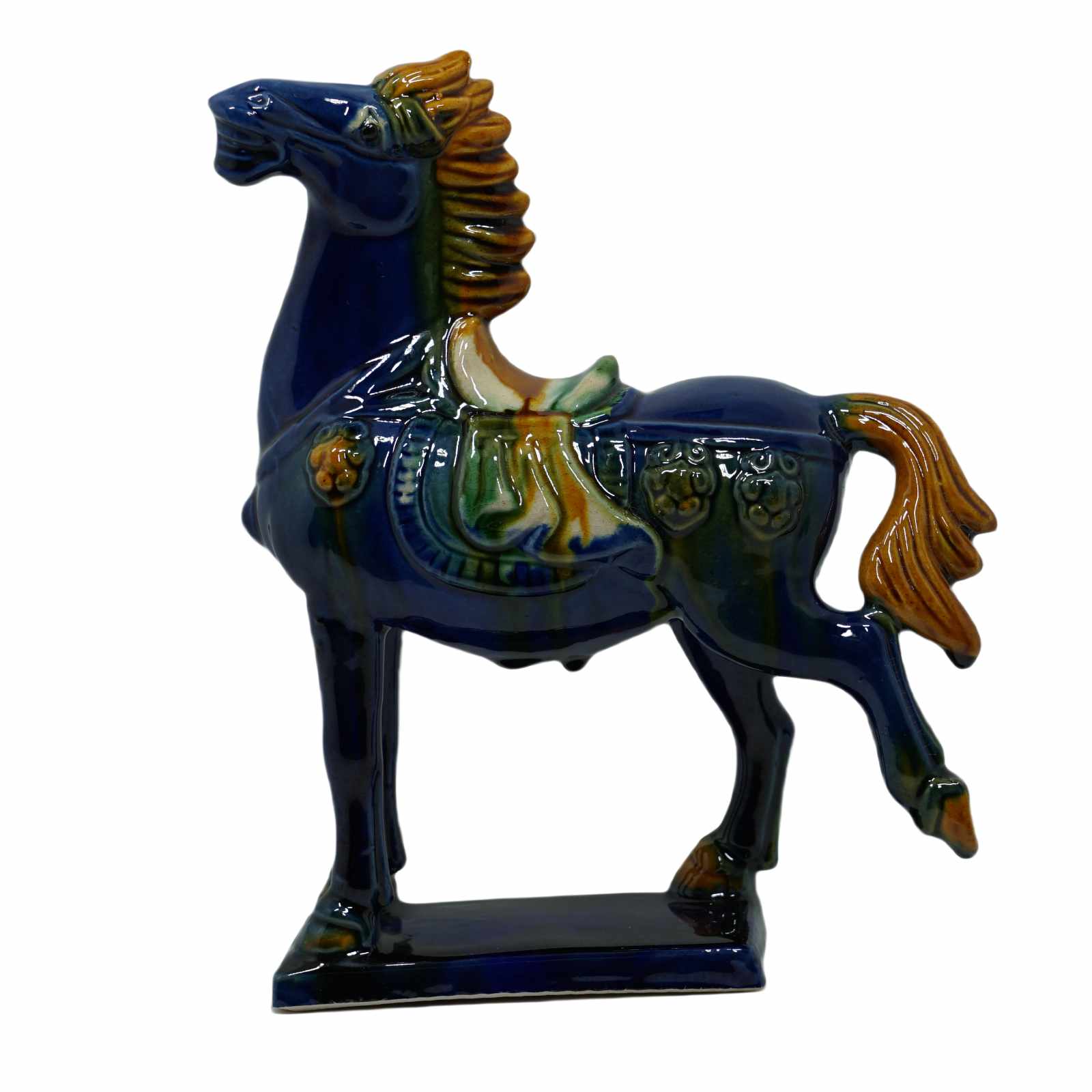 Blue 19cm Handmade -Tang Dynasty Tri-Color Horse Sculpture 3