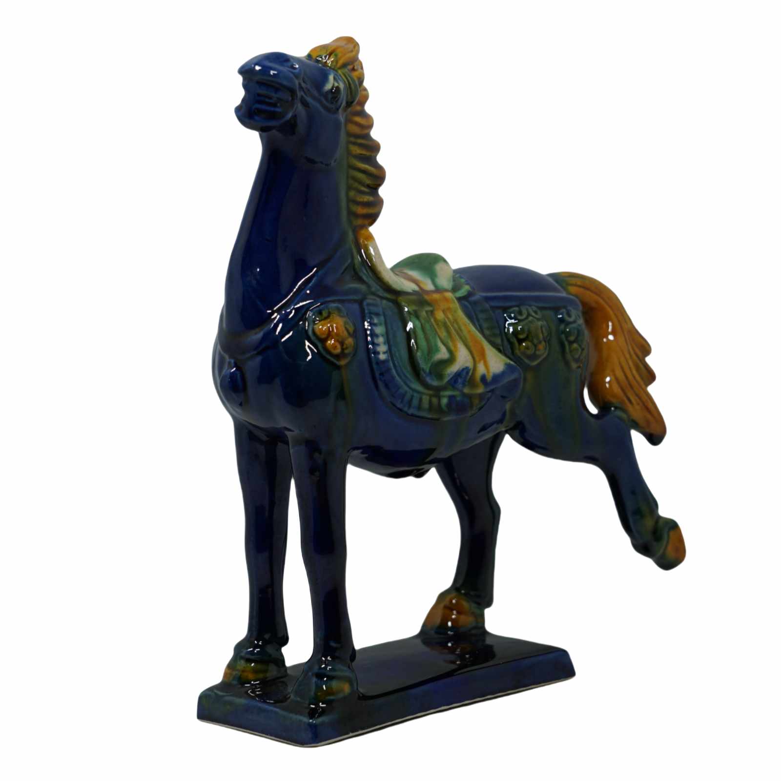 Blue 19cm Handmade -Tang Dynasty Tri-Color Horse Sculpture 4