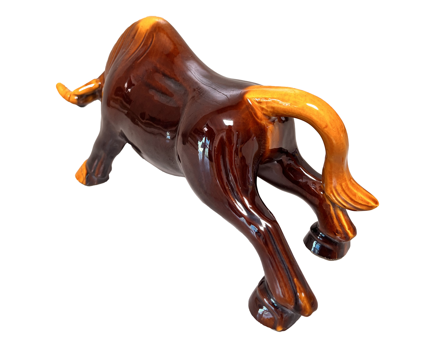 Decorative Ceramic Bull Figurine, Brown and Gold, Charging Pose, Home Decor 3