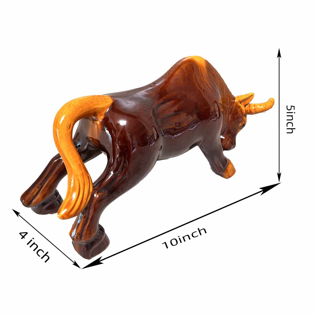 Decorative Ceramic Bull Figurine, Brown and Gold, Charging Pose, Home Decor 6