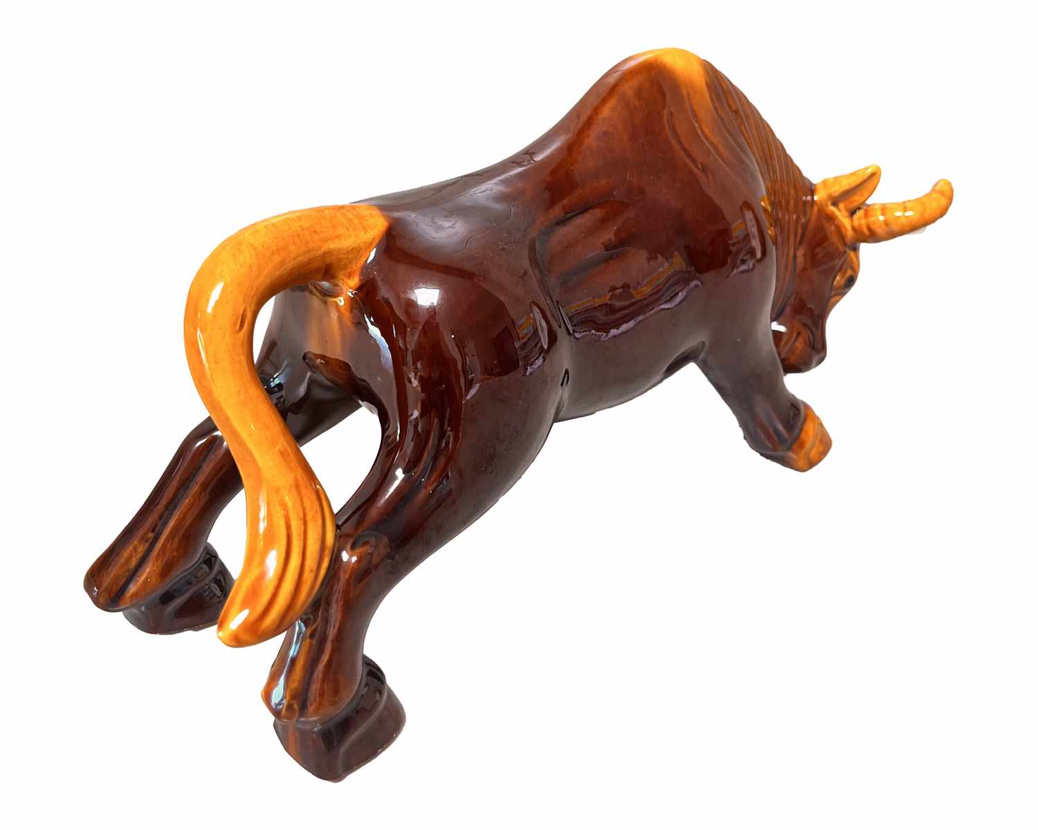 Decorative Ceramic Bull Figurine, Brown and Gold, Charging Pose, Home Decor 2