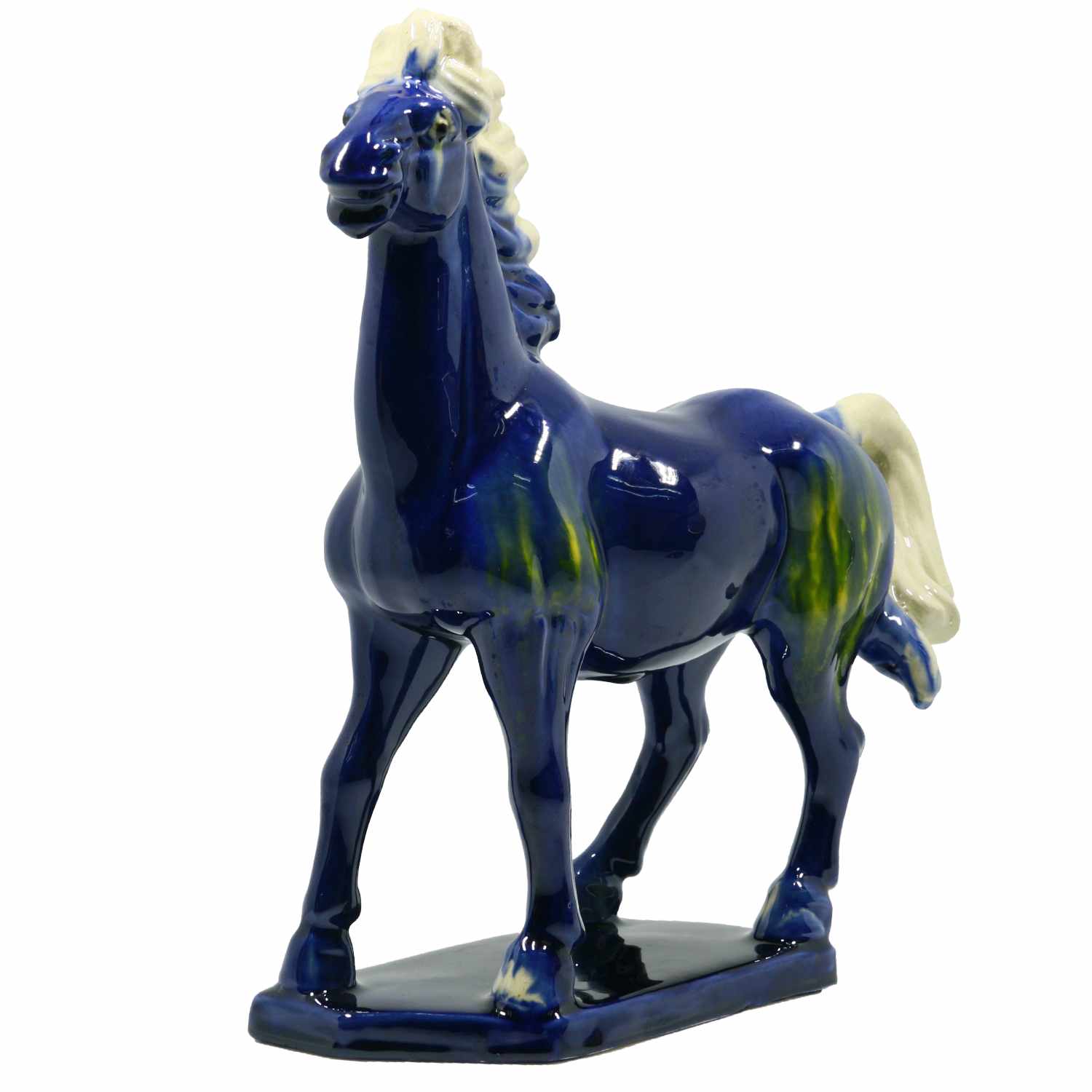 Blue 9 Handmade Chinese Ceramic Horse Sculpture - 9 Inch Tang Dynasty Tri-Color Porcelain Figurine, Museum Quality Home Office Desk Decor, Authentic Cultural Art Piece - Symbol of Strength & Success 1